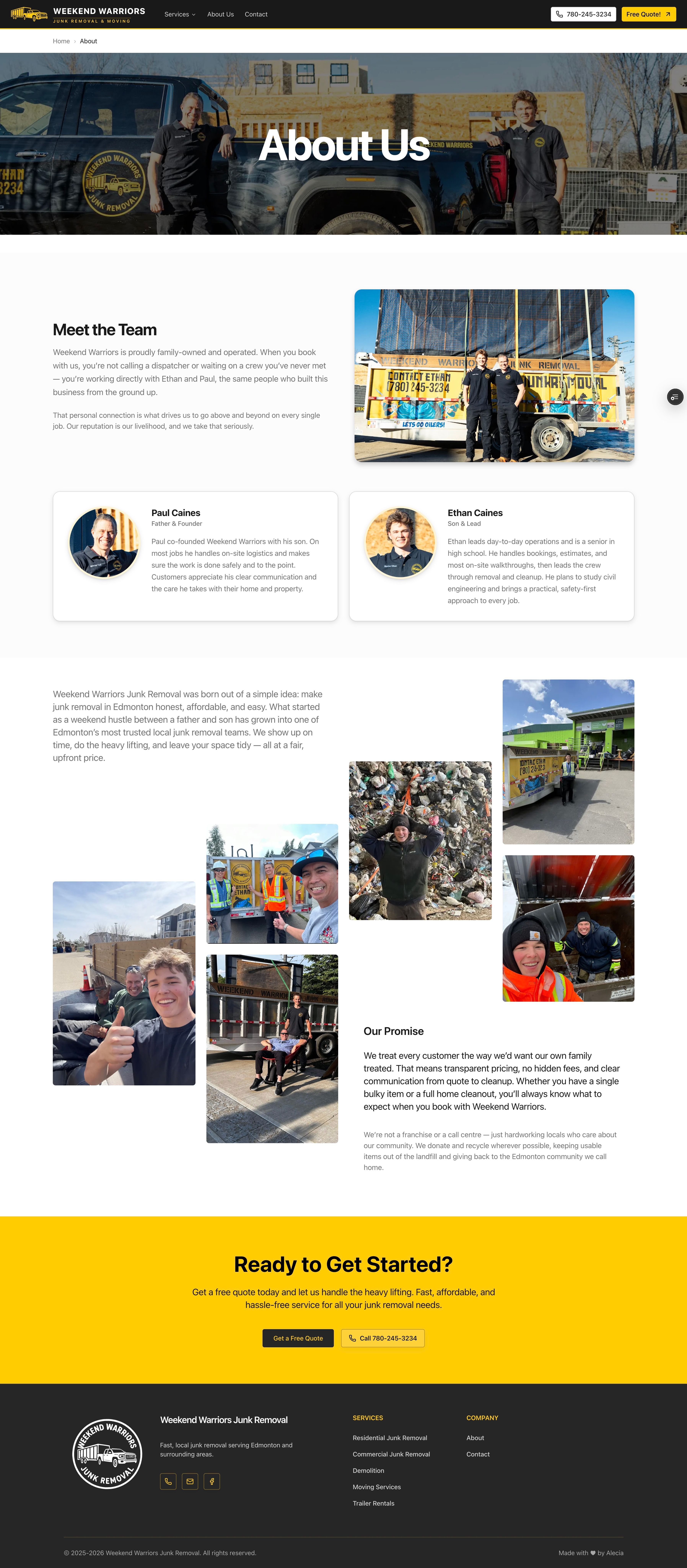 About us page with images of the team