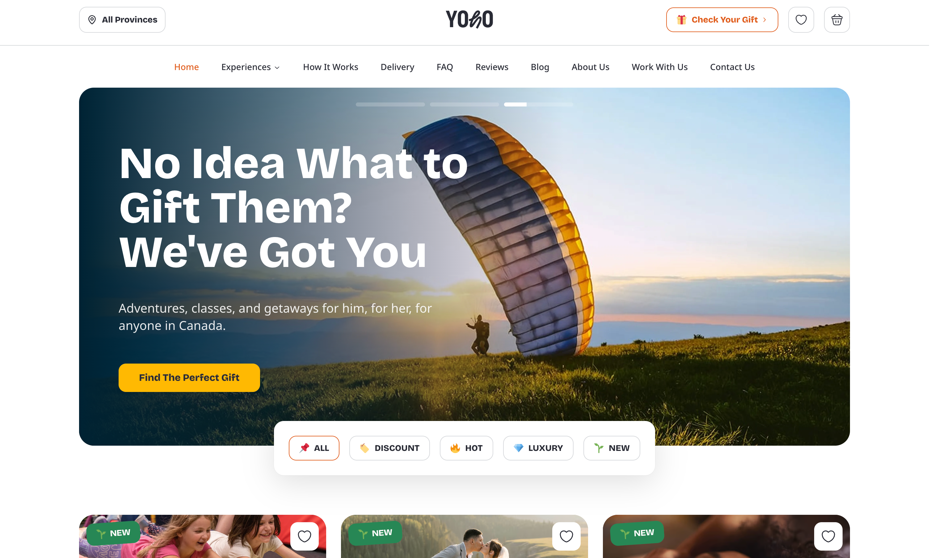 Landing page of YOHO Gifts