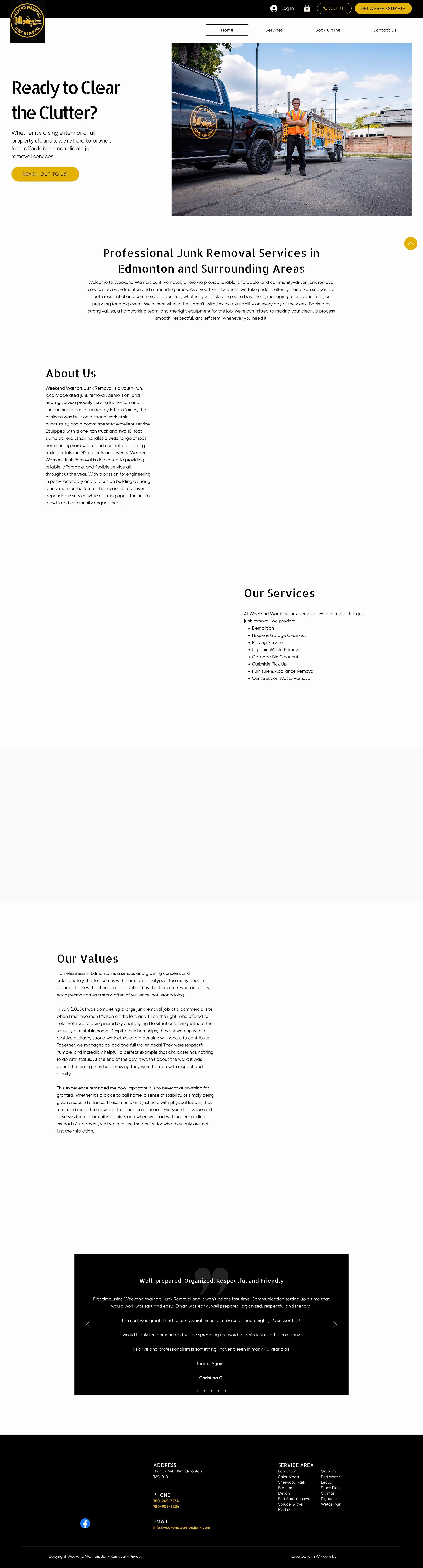 The old homepage of Weekend Warriors Junk Removal