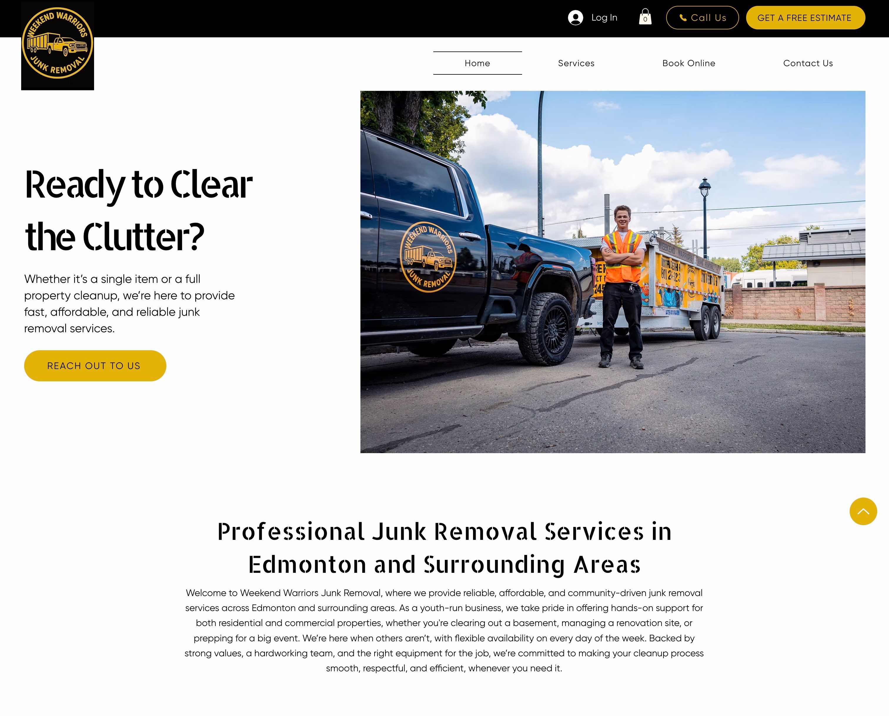 The old homepage of Weekend Warriors Junk Removal