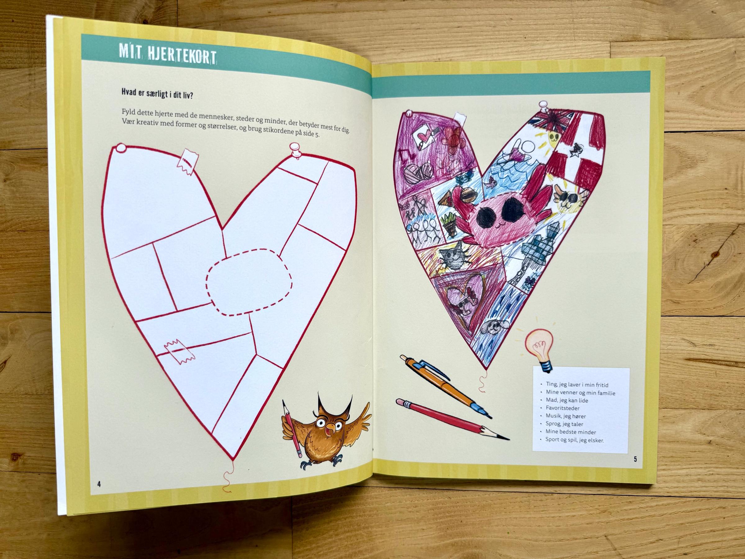 Book cover with a heart template broken into sections, where students can draw people, places and memories that mean a lot to them.