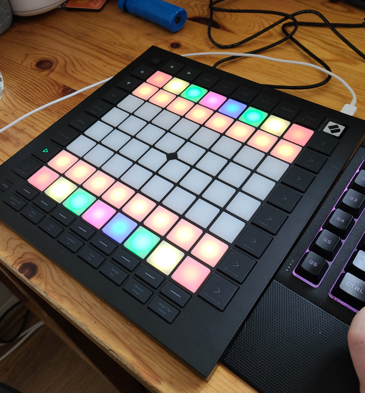 An image of the Launchpad equipment, lit up in a chess board pattern.