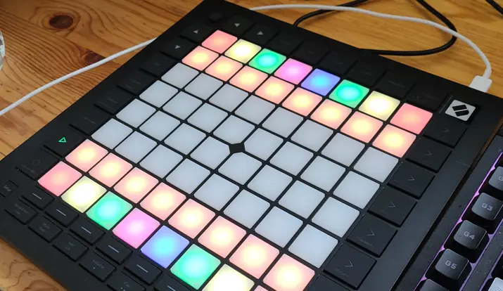 An image of the Launchpad equipment, lit up in a chess board pattern.