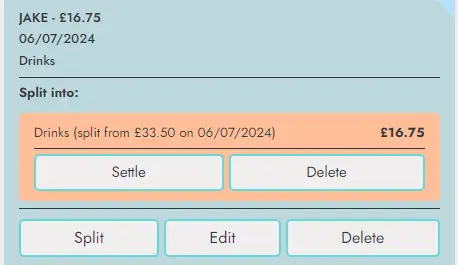 A screenshot of a 'split' payment within the app.