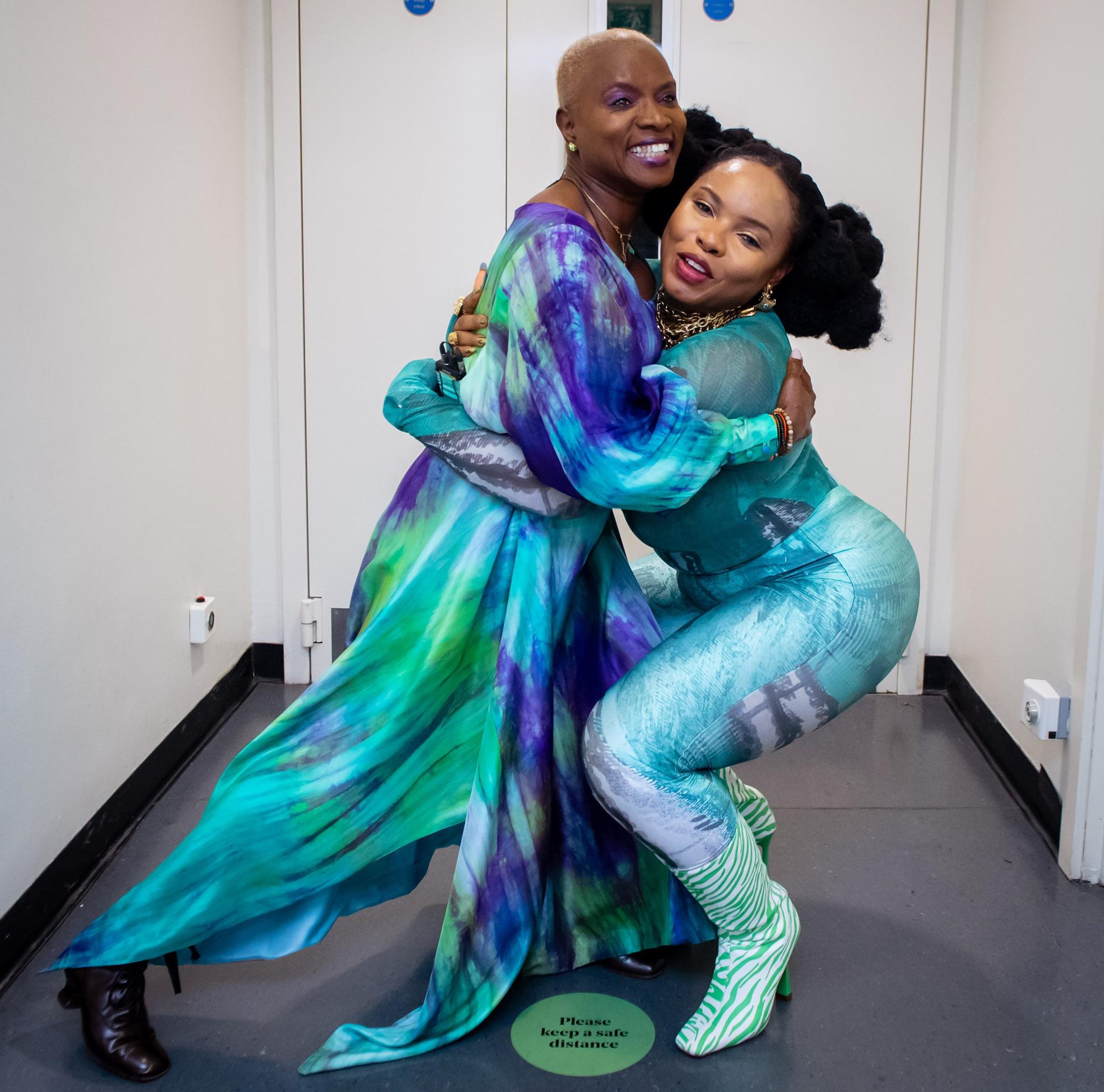 London, UK. 12th June 2022. Backstage: Angelique Kidjo & Yemi Alade at Royal Festival Hall. Photographed by Michael Tubes