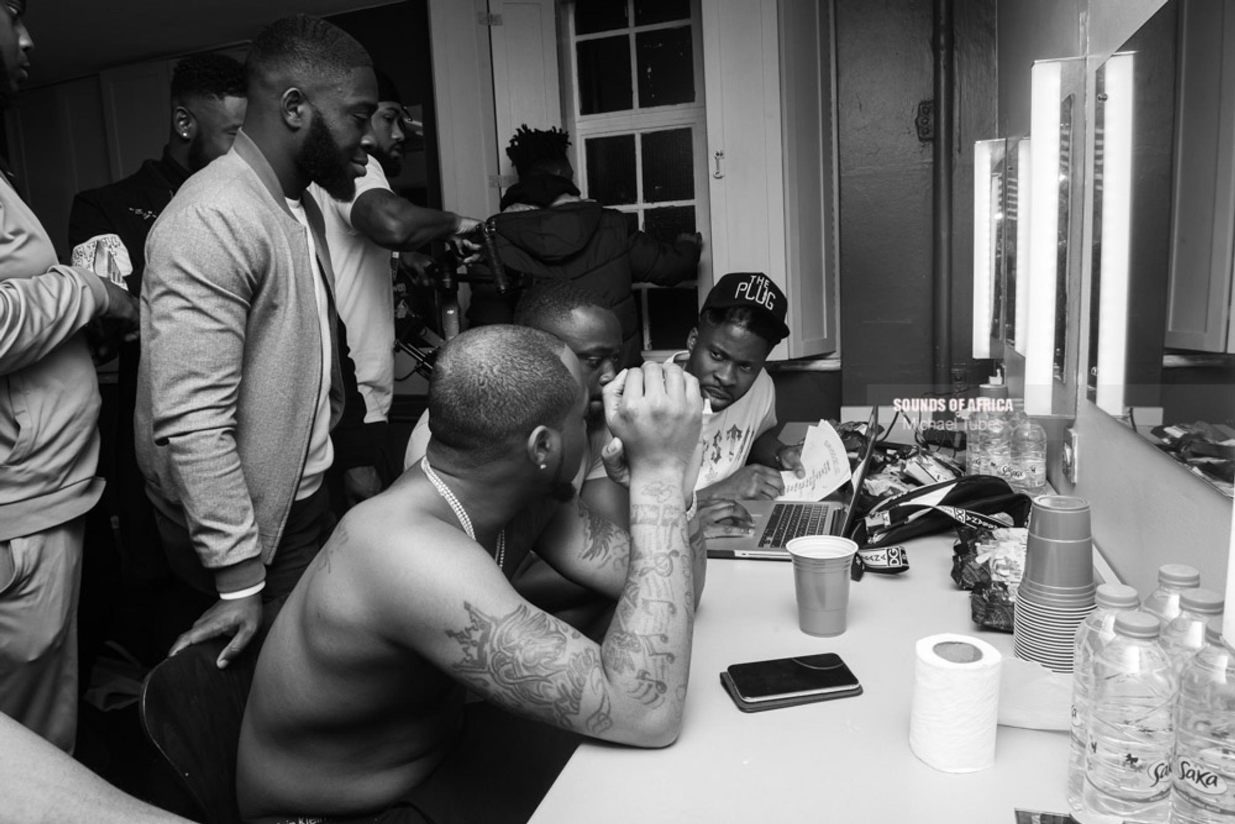 London, UK. 18th February, 2018. Backstage: Davido, DJ Ecool, Compozers going through his songs for the show at the 02 Academy Brixton. Photographed Michael Tubes.