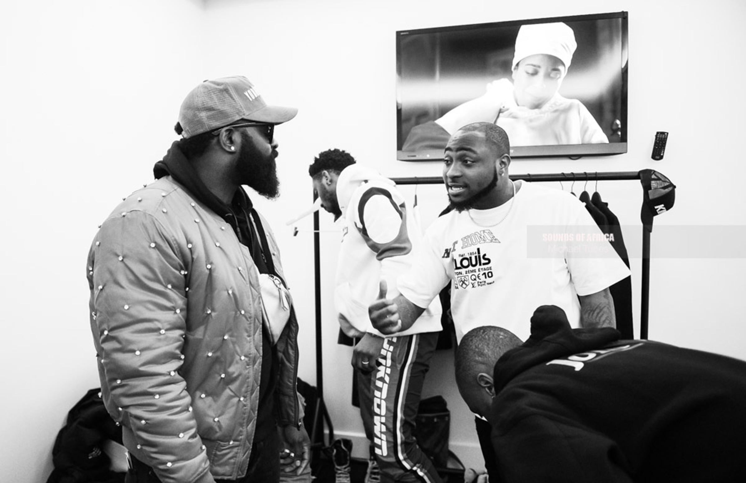 London, UK. 27th January, 2019. Davido with Smade the promoter of his show in his dressing room, before his live performance at The 02 Arena. Photographed Michael Tubes.