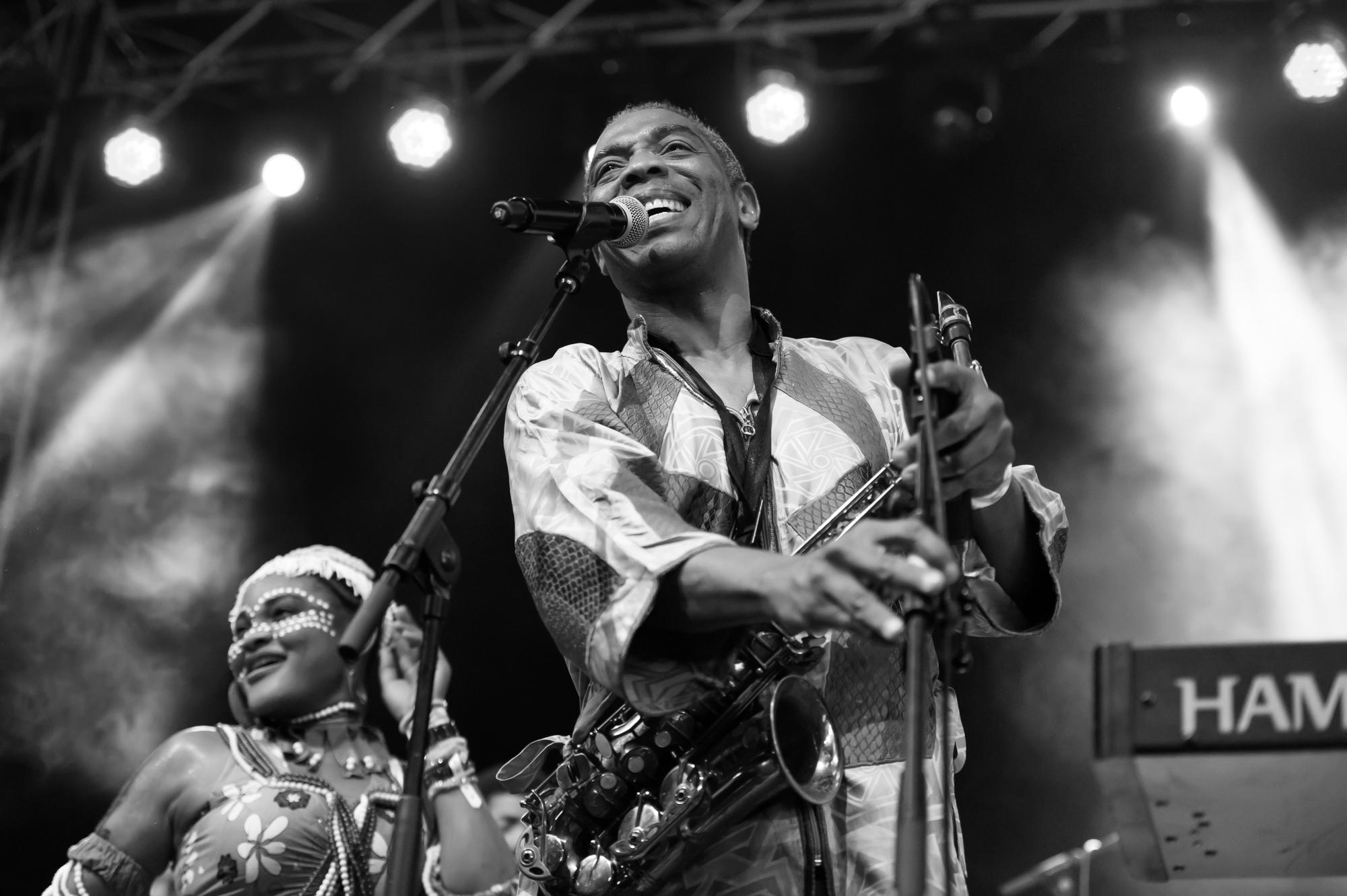 Femi Kuti performing at Walthamstow Garden Party 2015