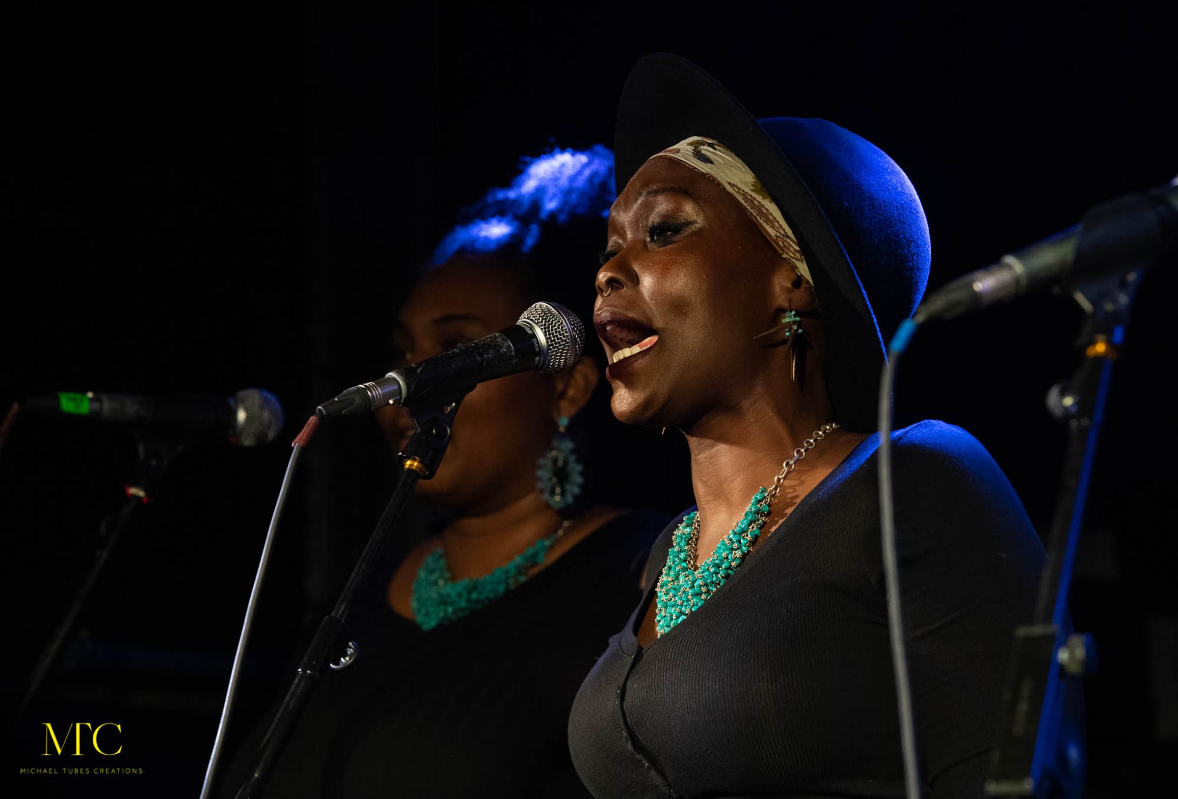 London, United Kingdom. 22nd November 2019. Emanuel Jal with his back up singer performing live at Camden Assembly. Photographed by Michael Tubes