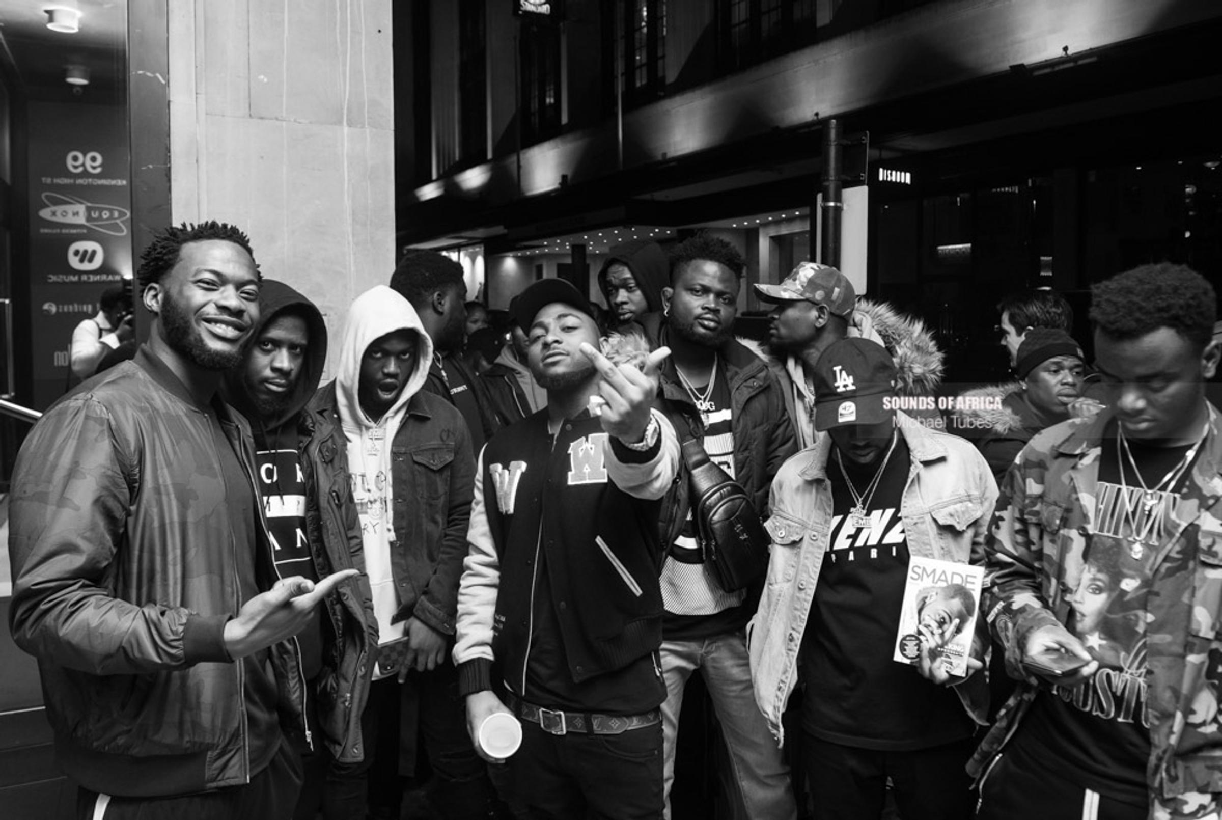 London, UK. 13th February, 2018. Davido leaving with his HKN gang after his tour press conference at Sony UK office. Photographed Michael Tubes.
