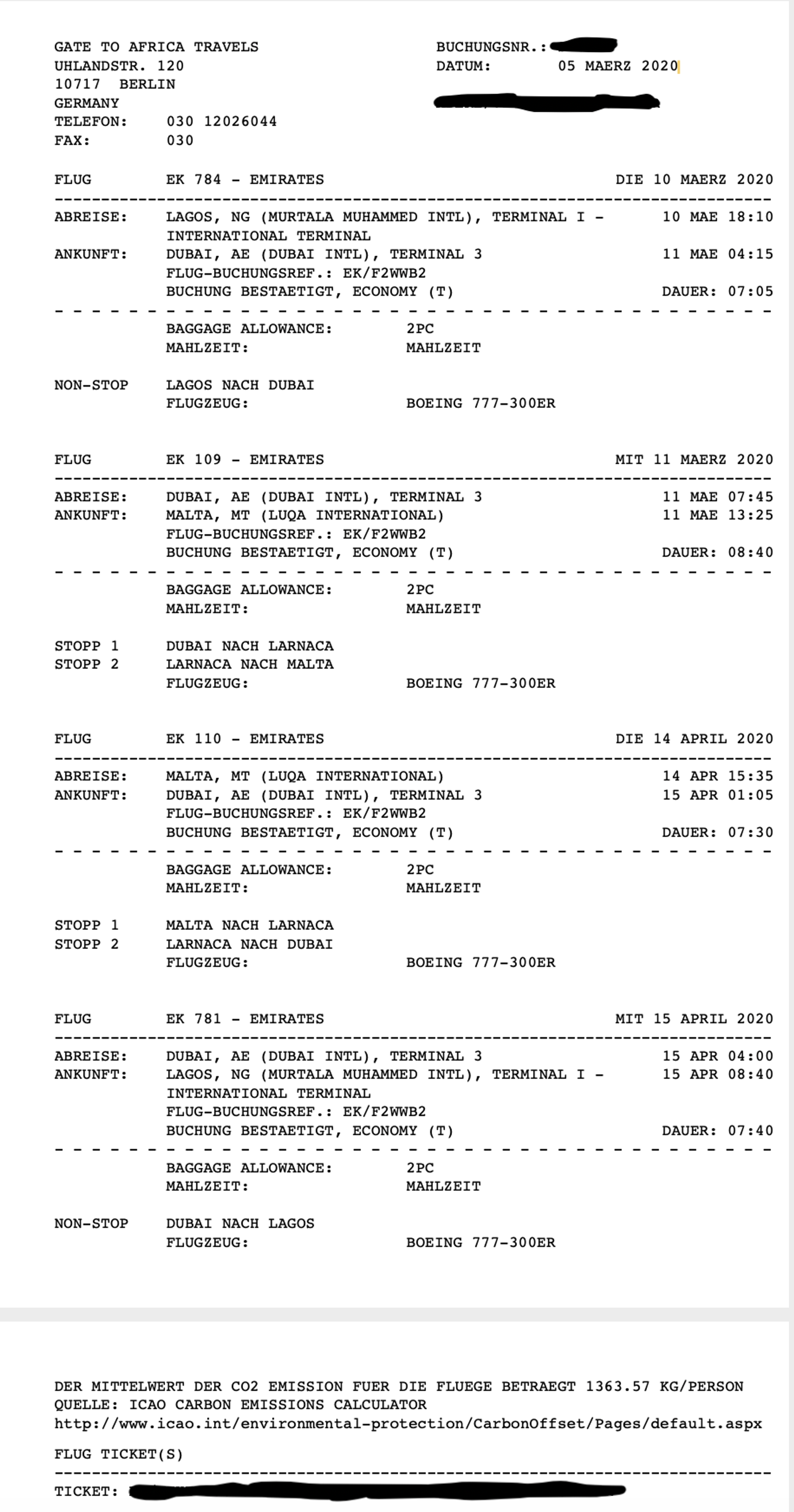 Cancelled flight ticket