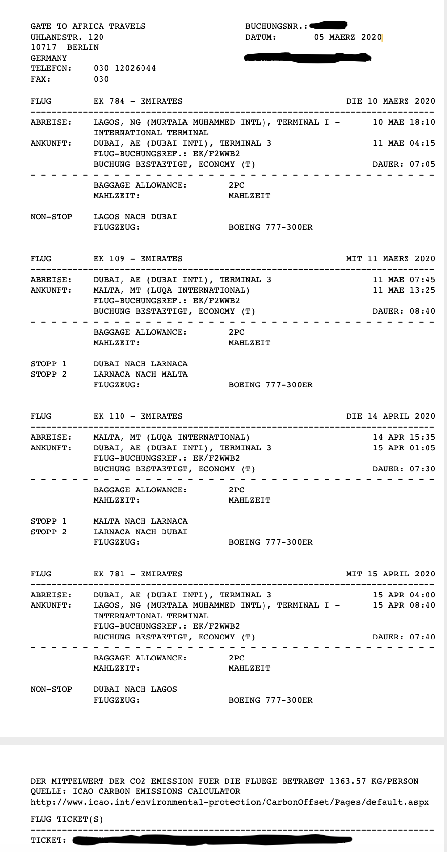 Cancelled flight ticket