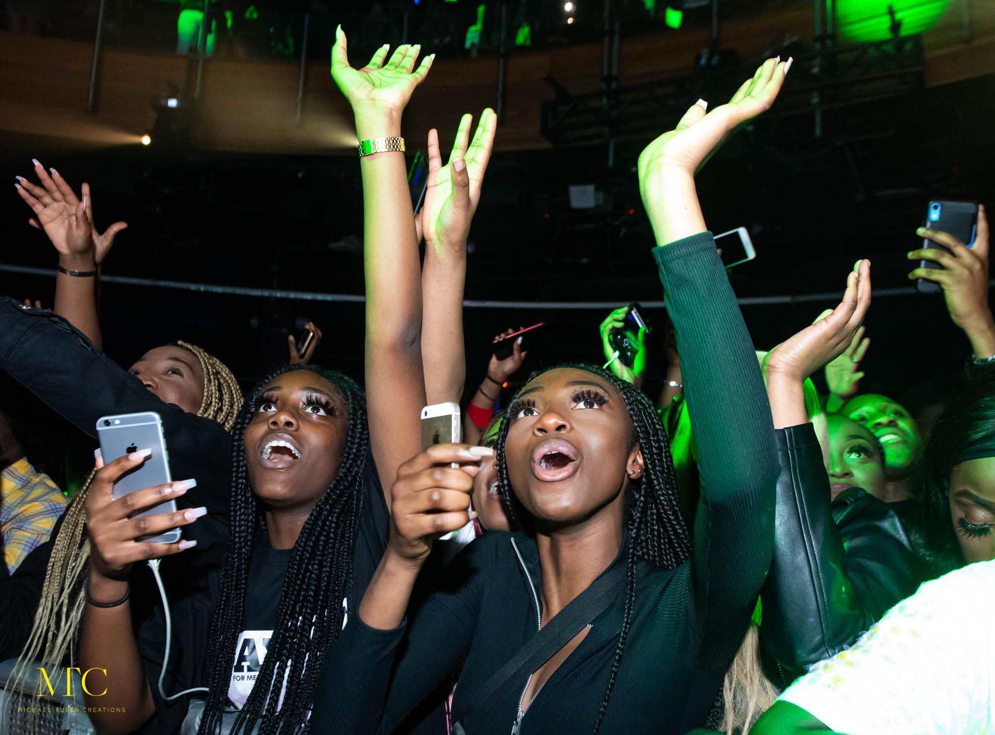 London, United Kingdom. 18th November 2019. Fans reaction during Mayrokun’s first UK solo concert at Indigo at The O2. Photographed by Michael Tubes