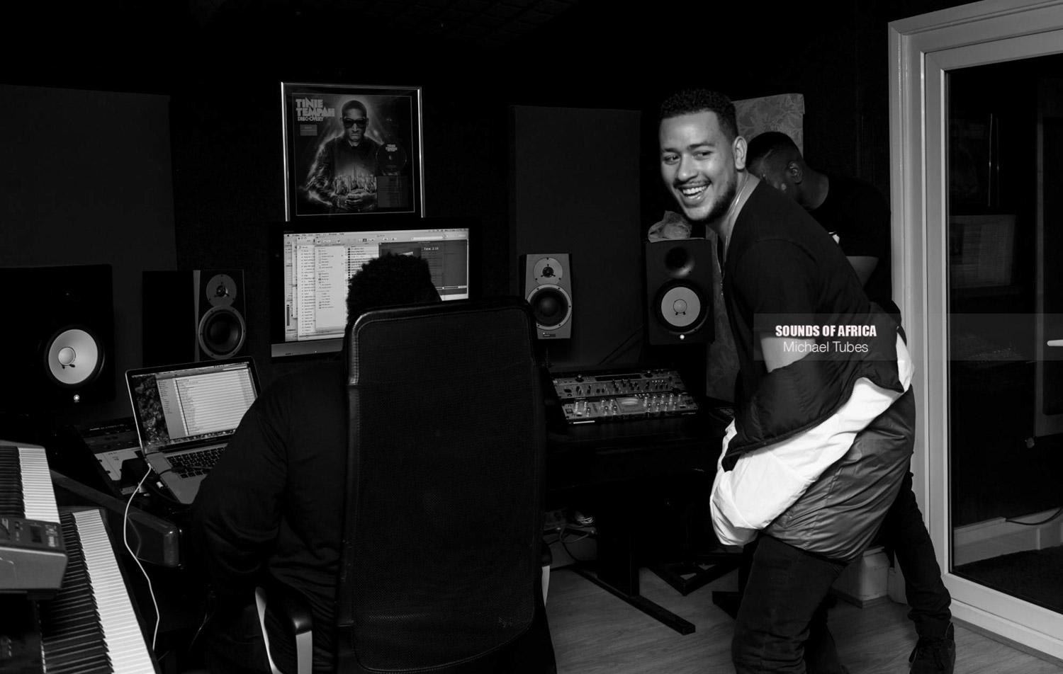 London, United Kingdom. 21st August 2014. Rapper Aka vibing in Recording studio. Photographed Michael Tubes.
