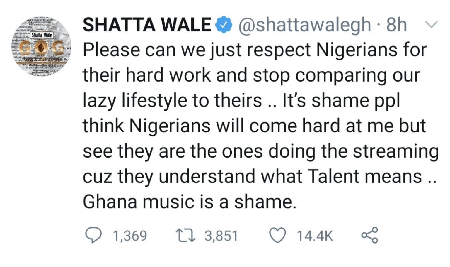 ShattaWale: Ghana Music is Shame