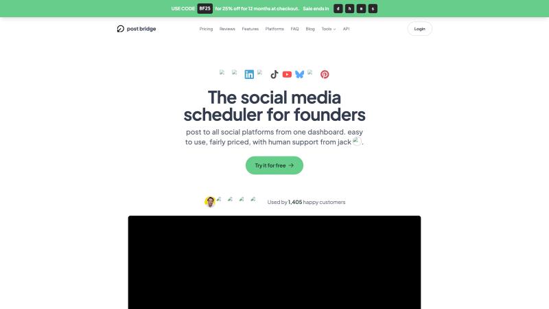Post bridge homepage showing the social media scheduler dashboard for cross-platform posting