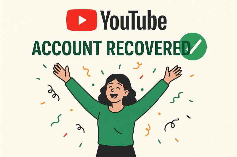 YouTube account recovery success showing restored access and next steps for securing your account