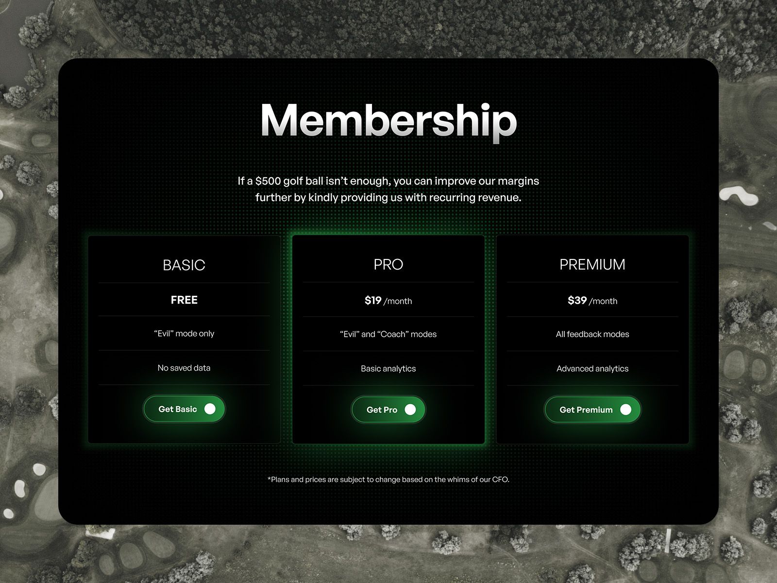 Forecaster membership plans on the golf website.