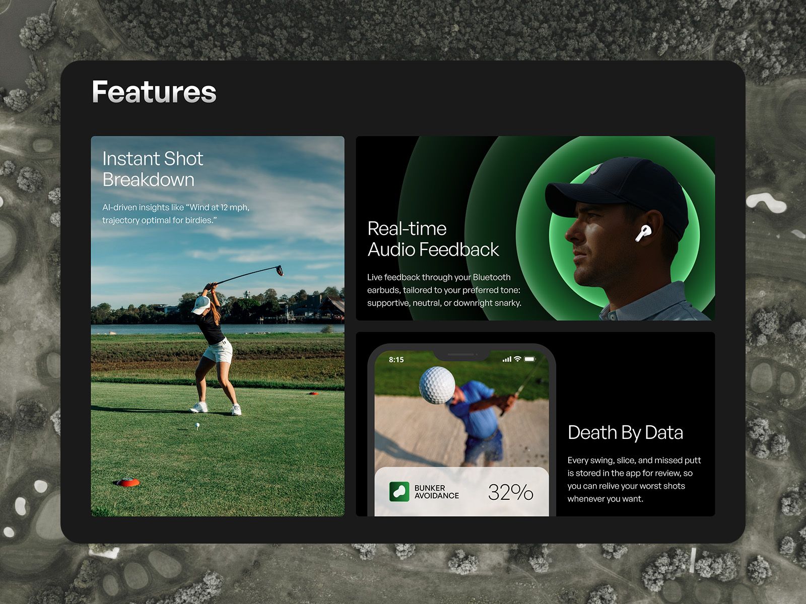 Forecaster website features, including instant shot breakdown and real-time audio feedback.