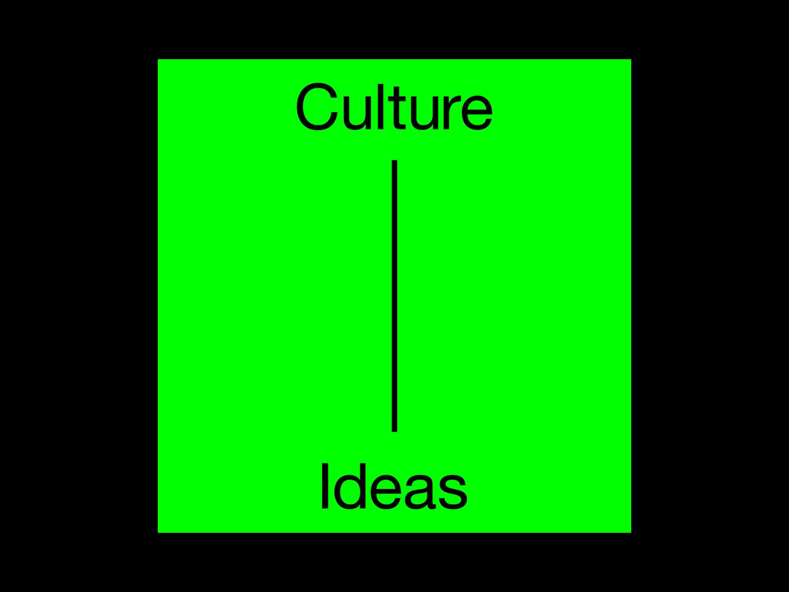 Fluorescent green graphic with the words Culture and Ideas connected by a fine vertical line.