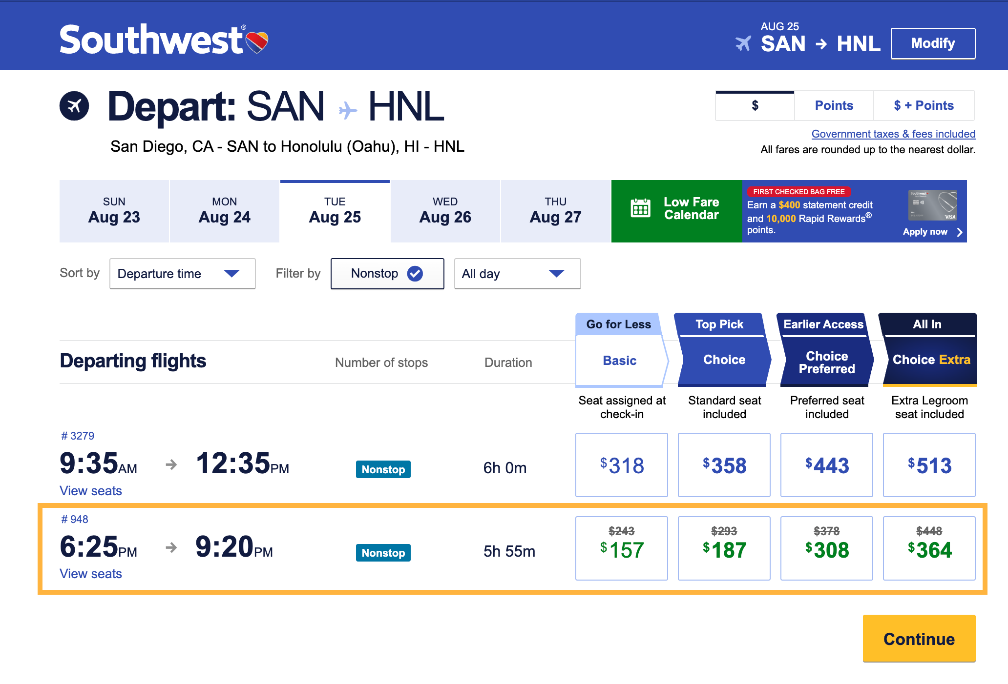 The Southwest Airlines sales, Southwest flights, are an exact match to the rates on Google flights.