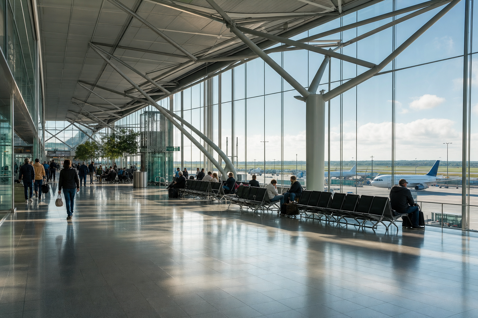 European airport terminal scene