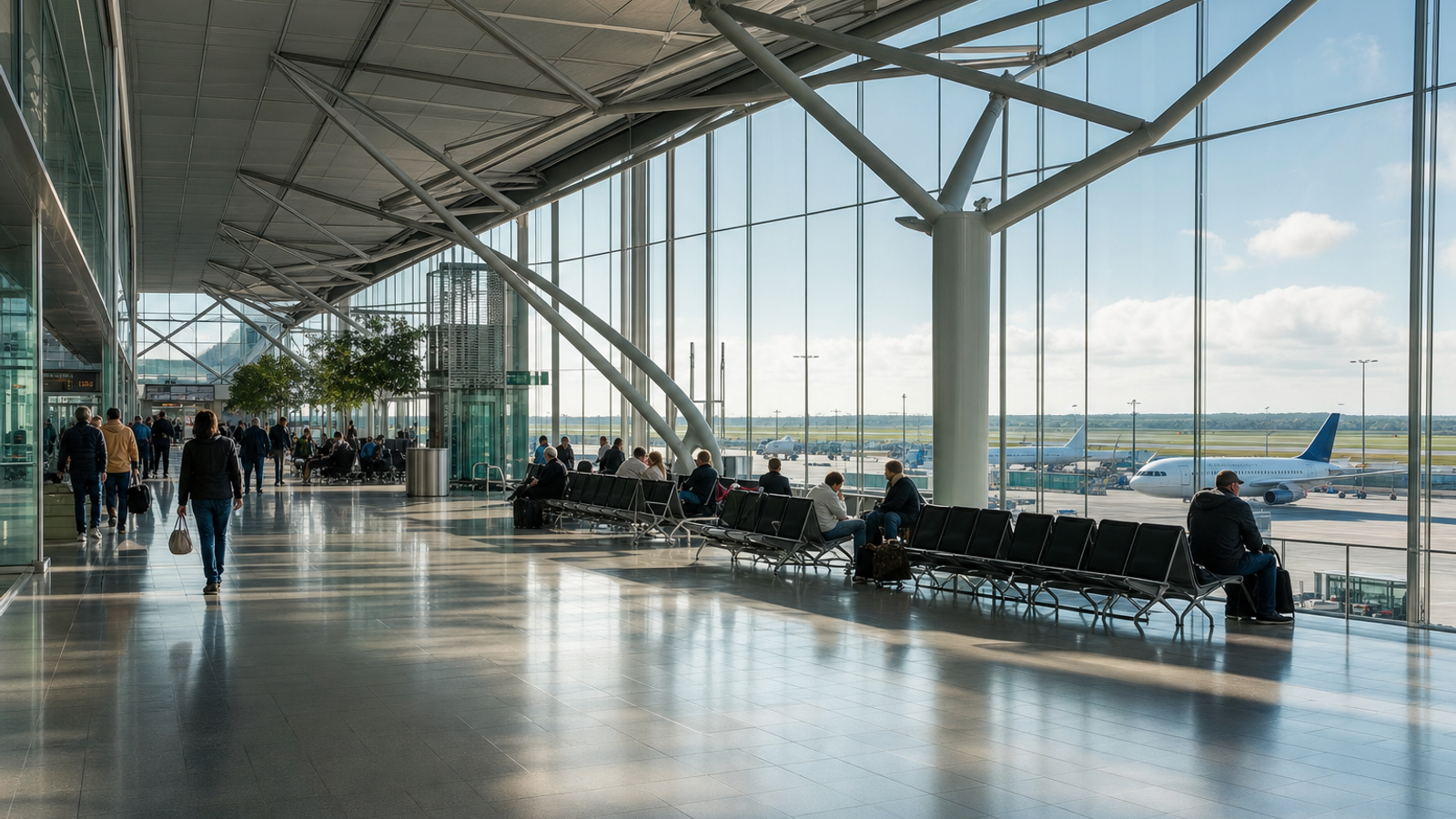 European airport terminal scene