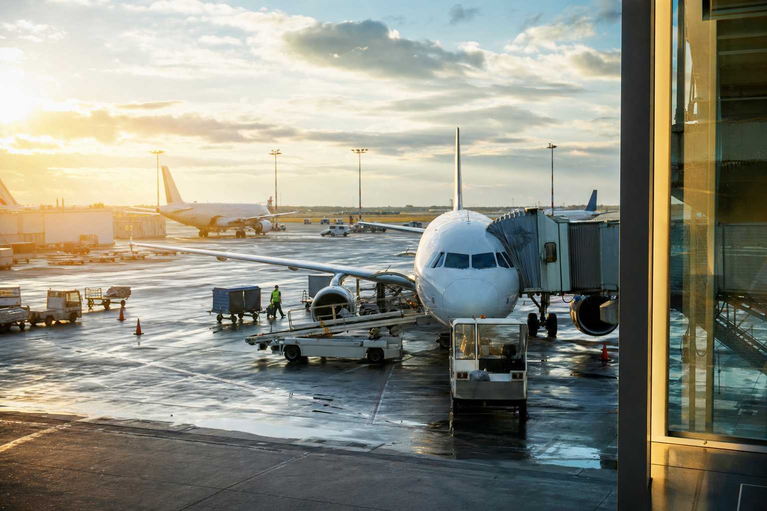 Aircraft maintenance at a European airport terminal