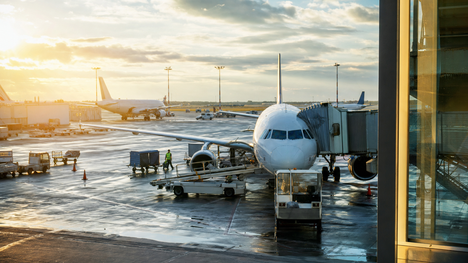Aircraft maintenance at a European airport terminal