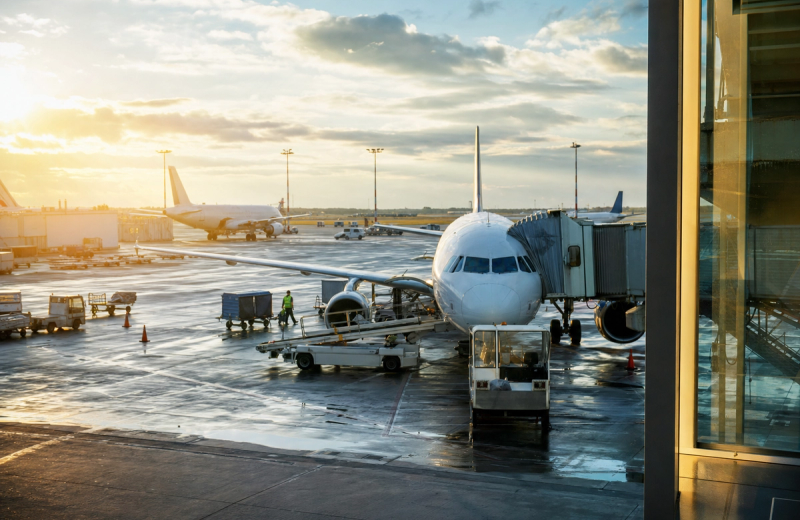 Aircraft maintenance at a European airport terminal