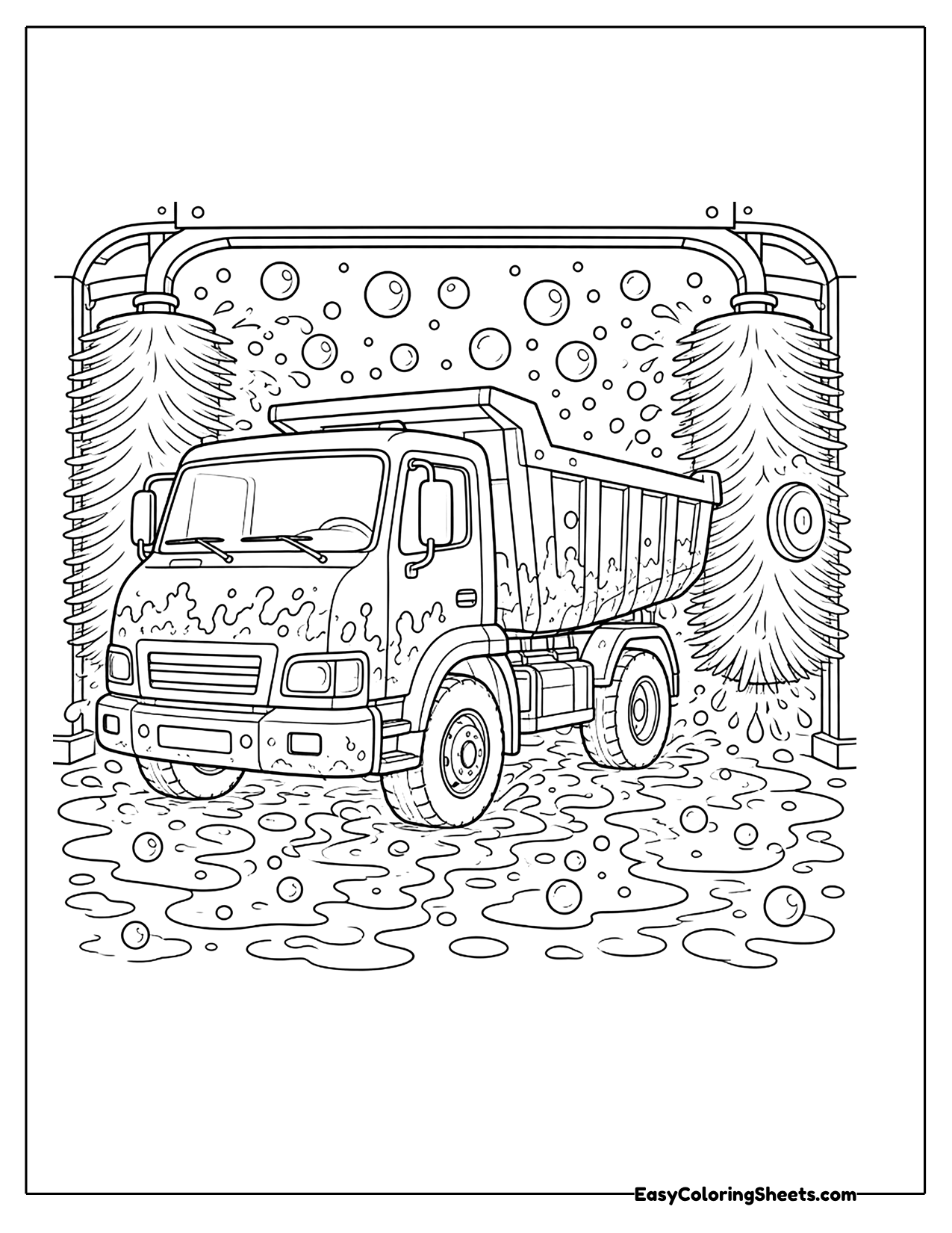 Dump truck going through a car wash