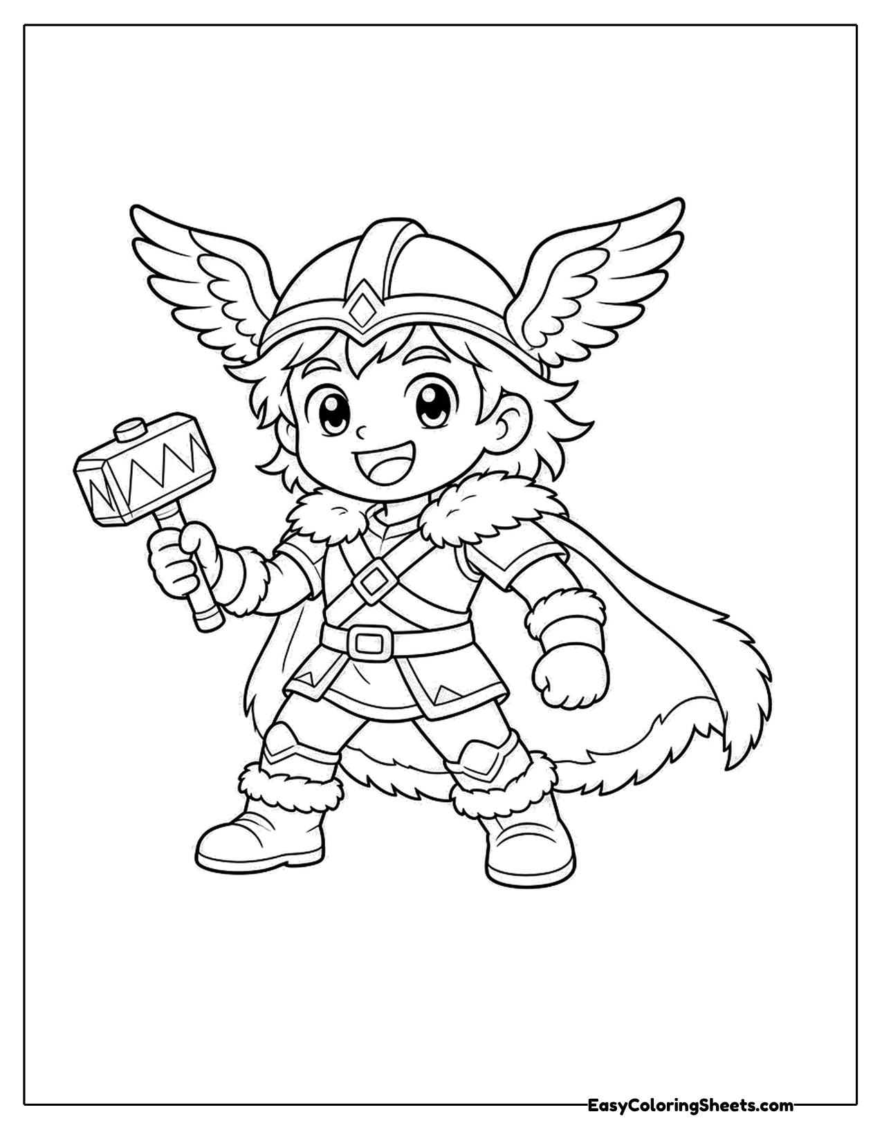 Young warrior with a winged helmet and hammer
