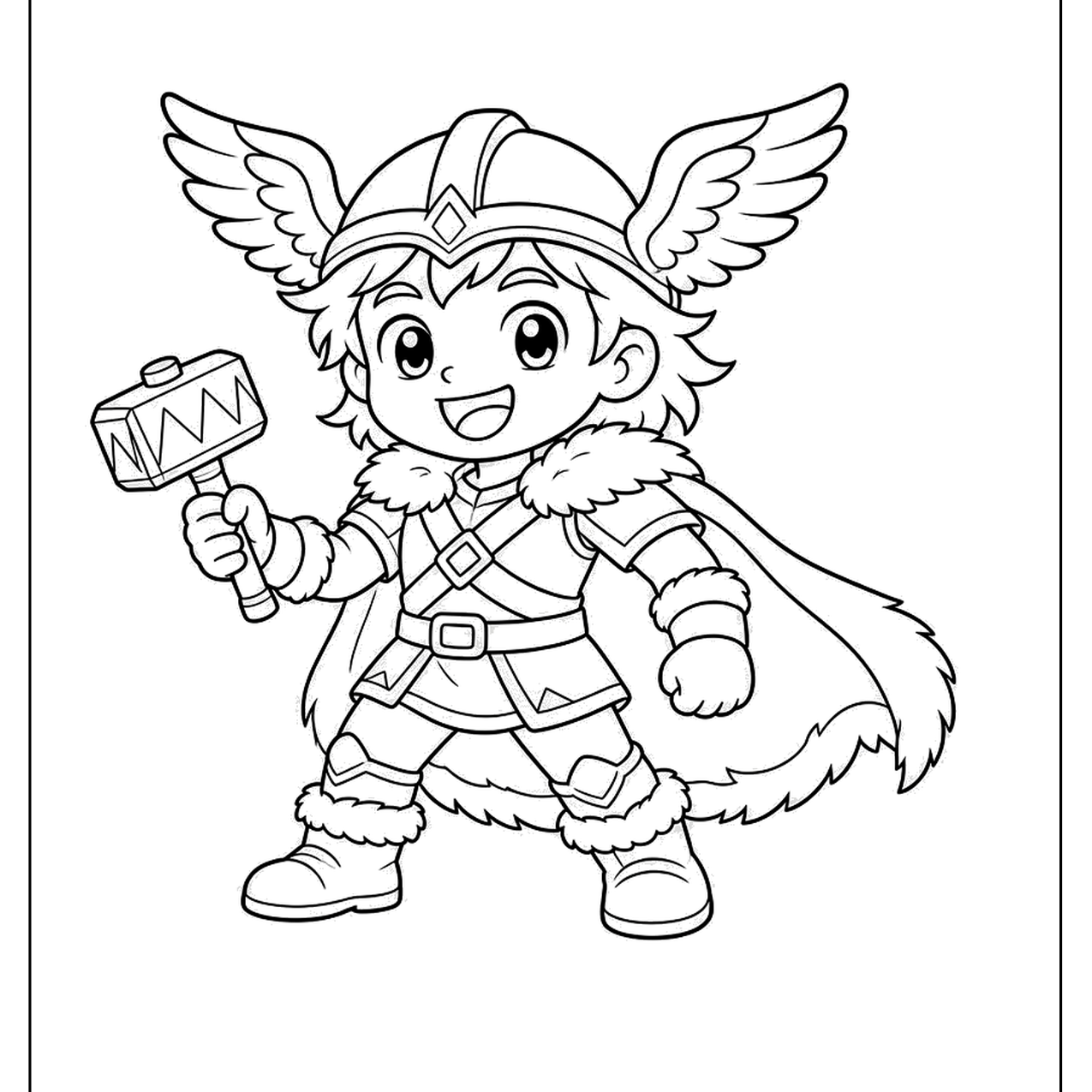 Young warrior with a winged helmet and hammer