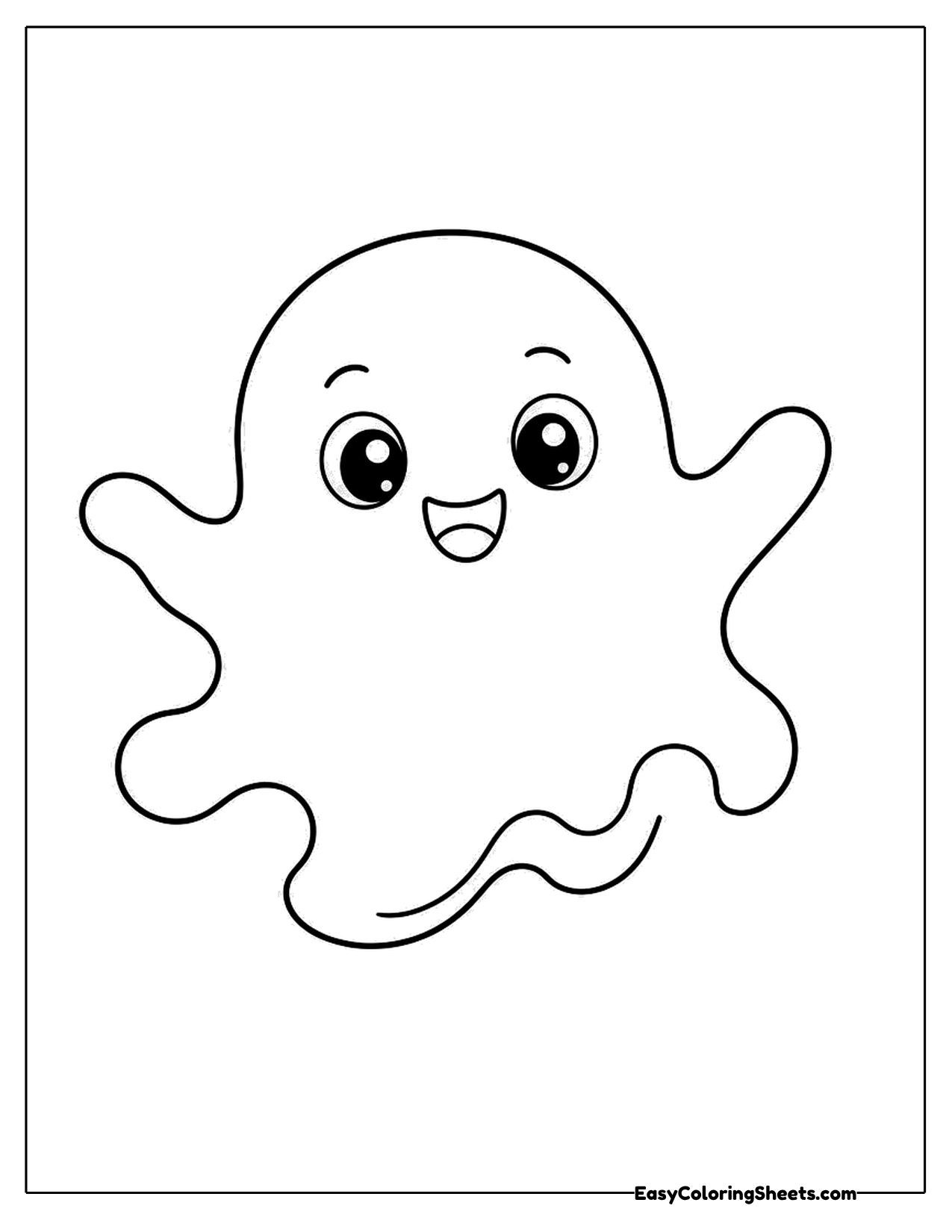 Friendly floating ghost with a wavy tail and big smile