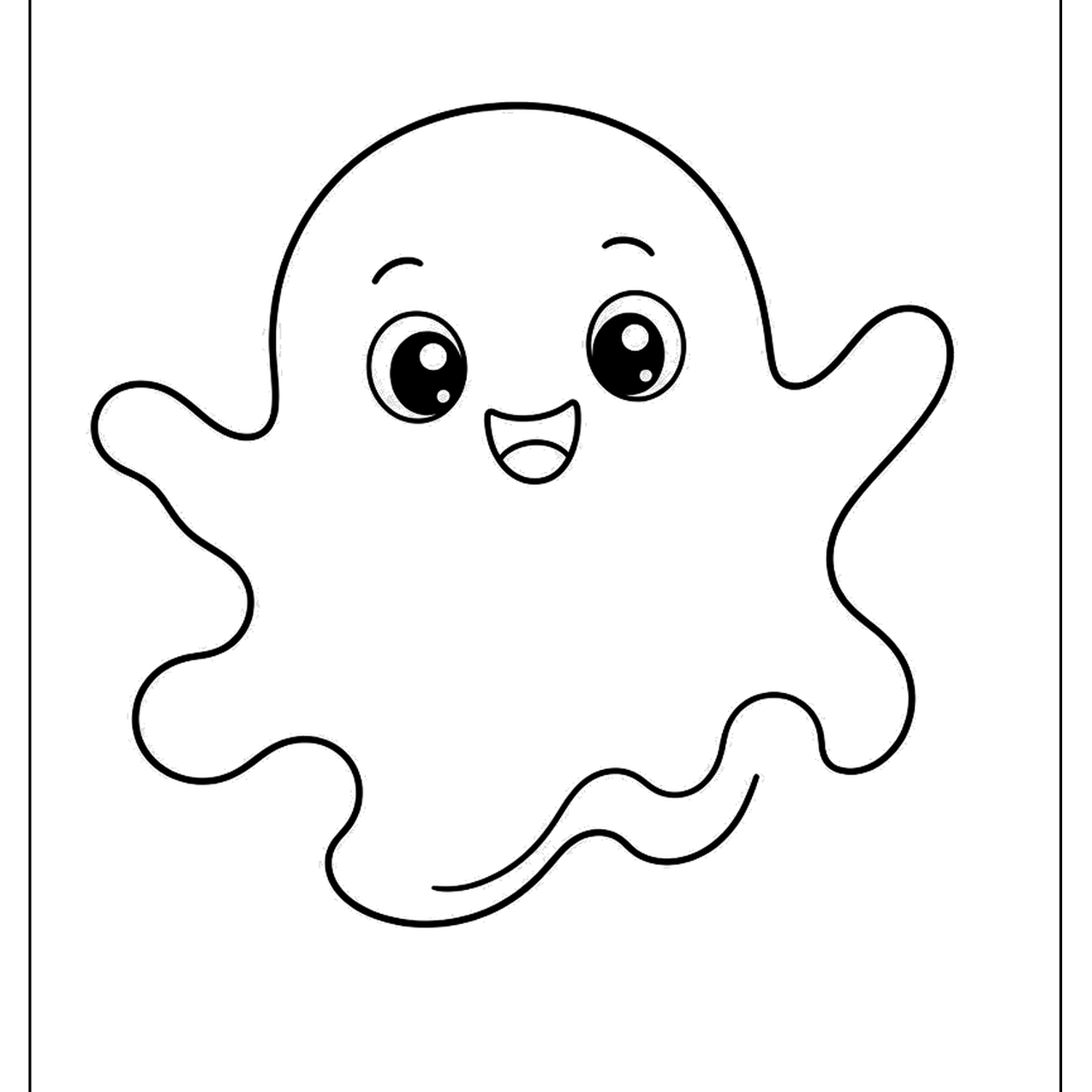 Friendly floating ghost with a wavy tail and big smile