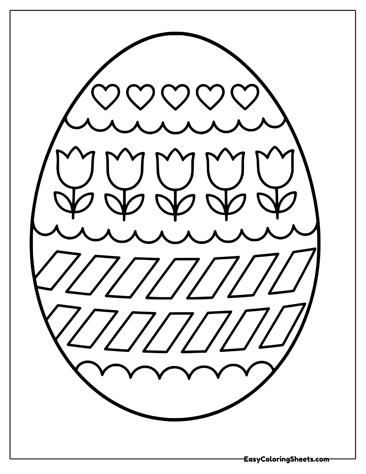 Easter egg template with folk tulips