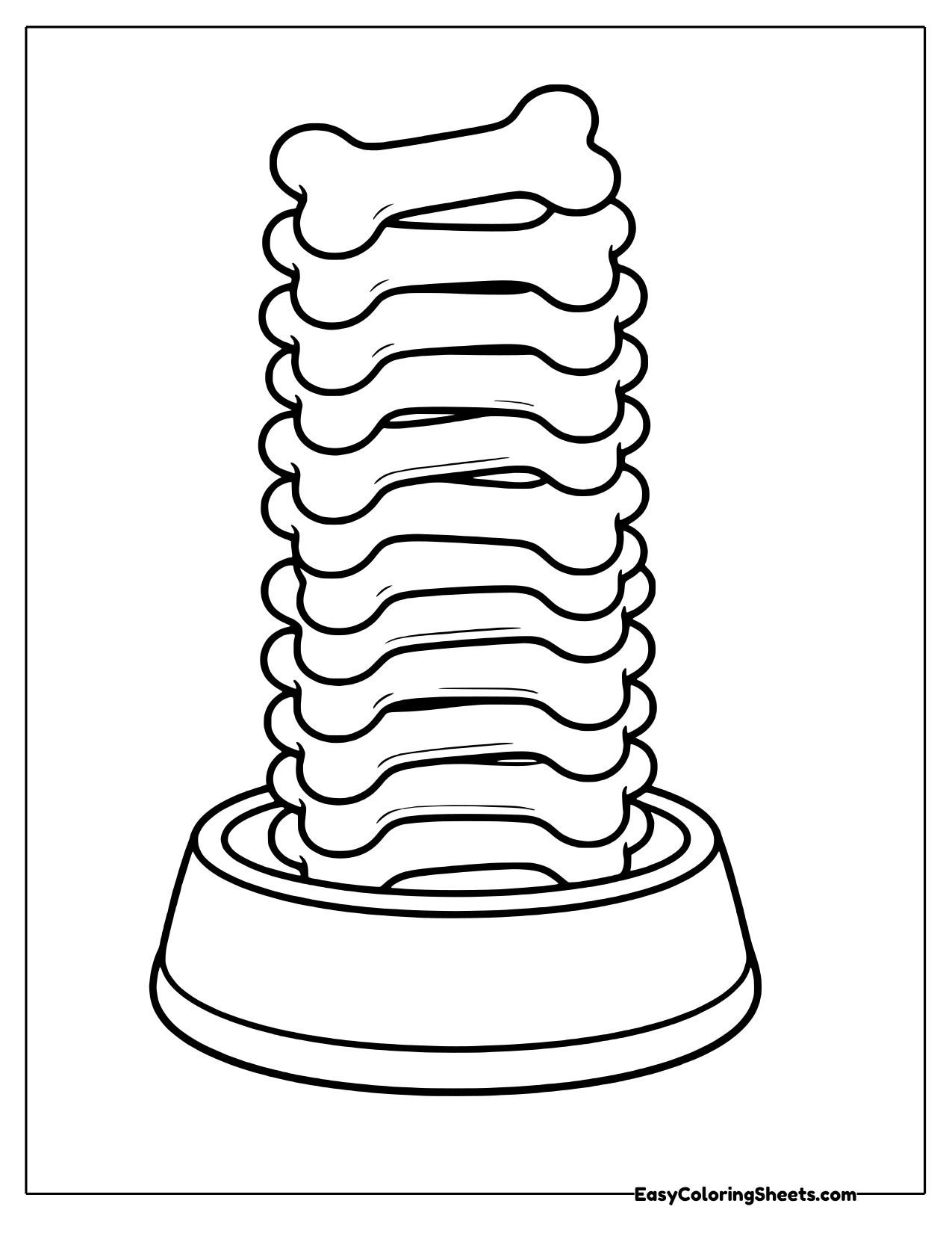 Tall tower of bone shaped dog treats in a bowl