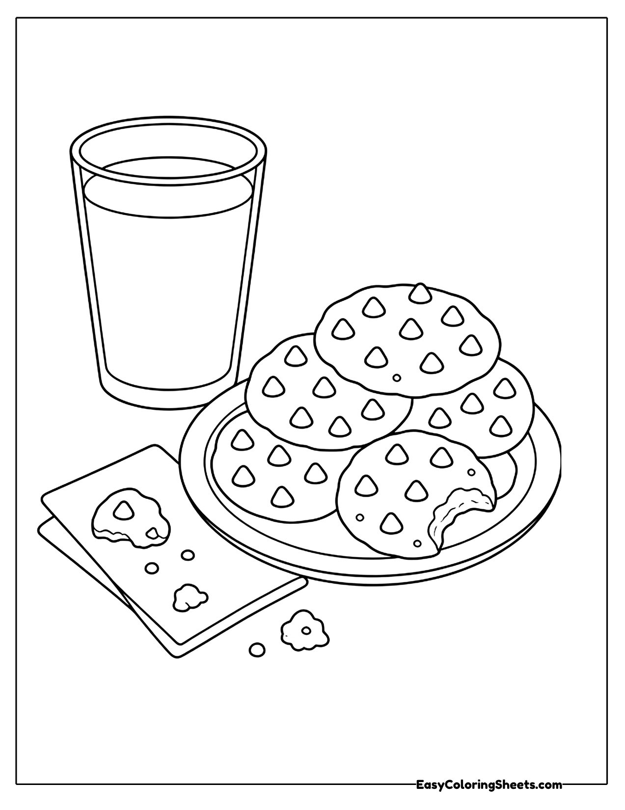 Glass of milk with a plate of chocolate chip cookies