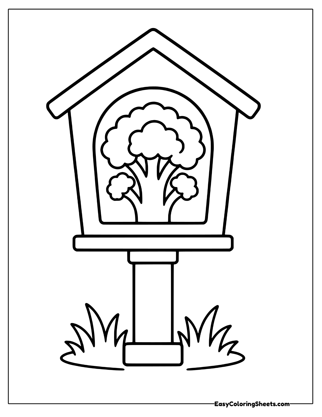 Broccoli inside a birdhouse on a pole