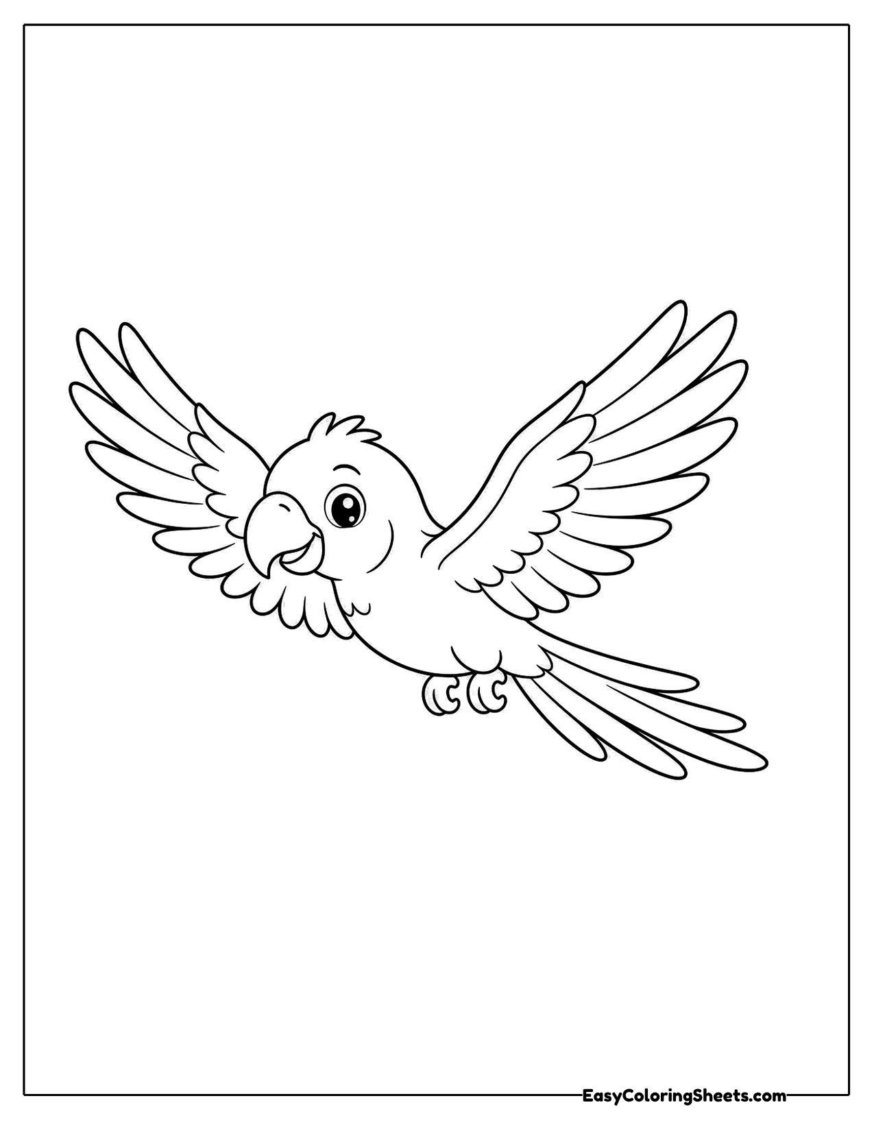Parrot flying with wings spread