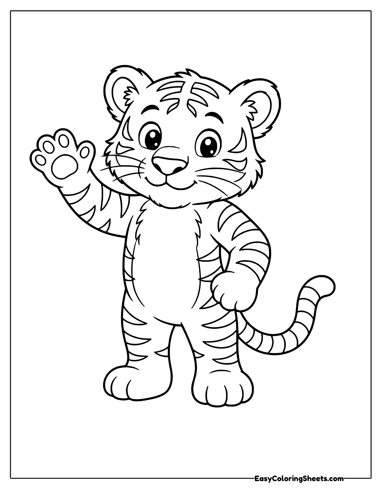 Tiger cub standing and waving