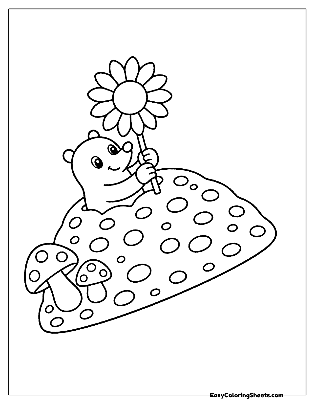 Mole with a sunflower on a mushroom mound