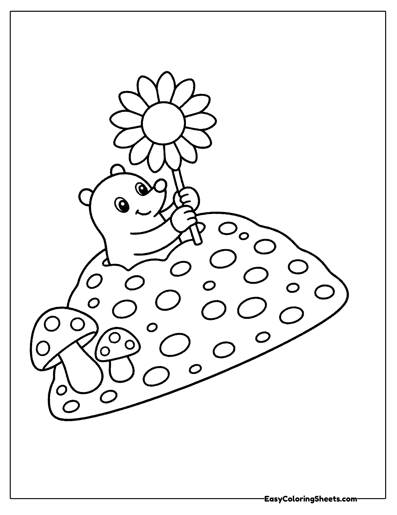 Mole with a sunflower on a mushroom mound