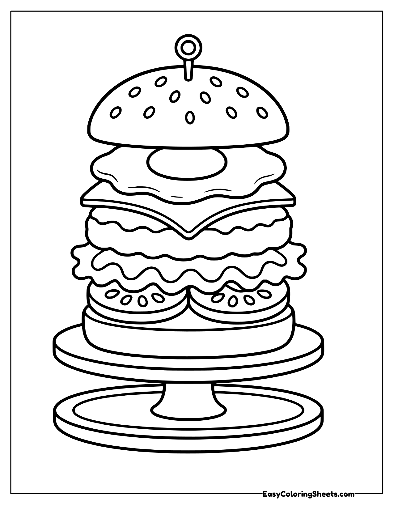 Tall burger with a fried egg layer on a plate
