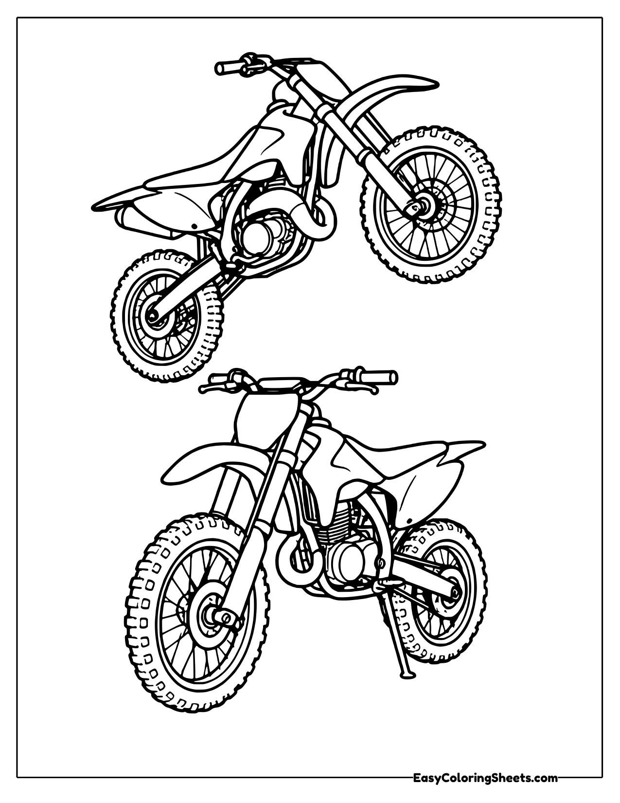 Two dirt bikes stacked in the air
