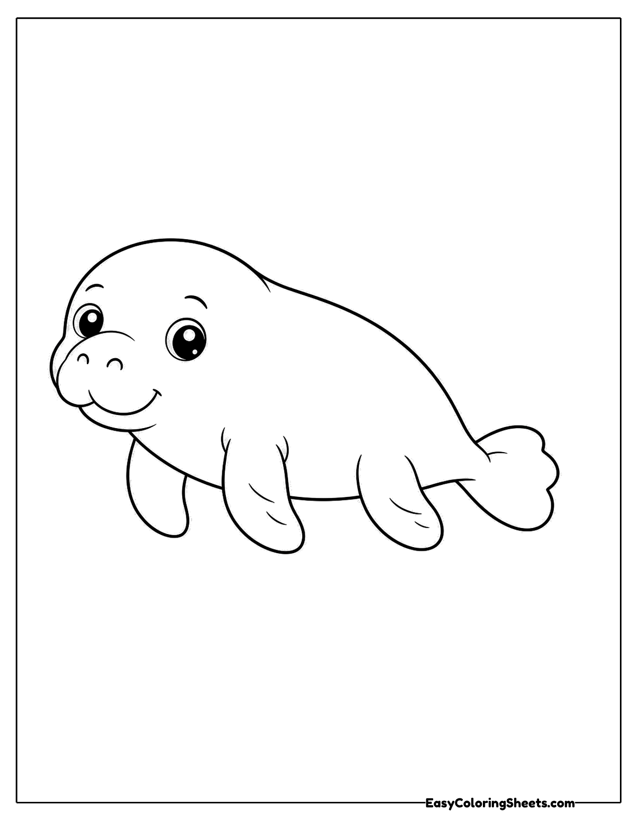 Baby manatee floating in side view