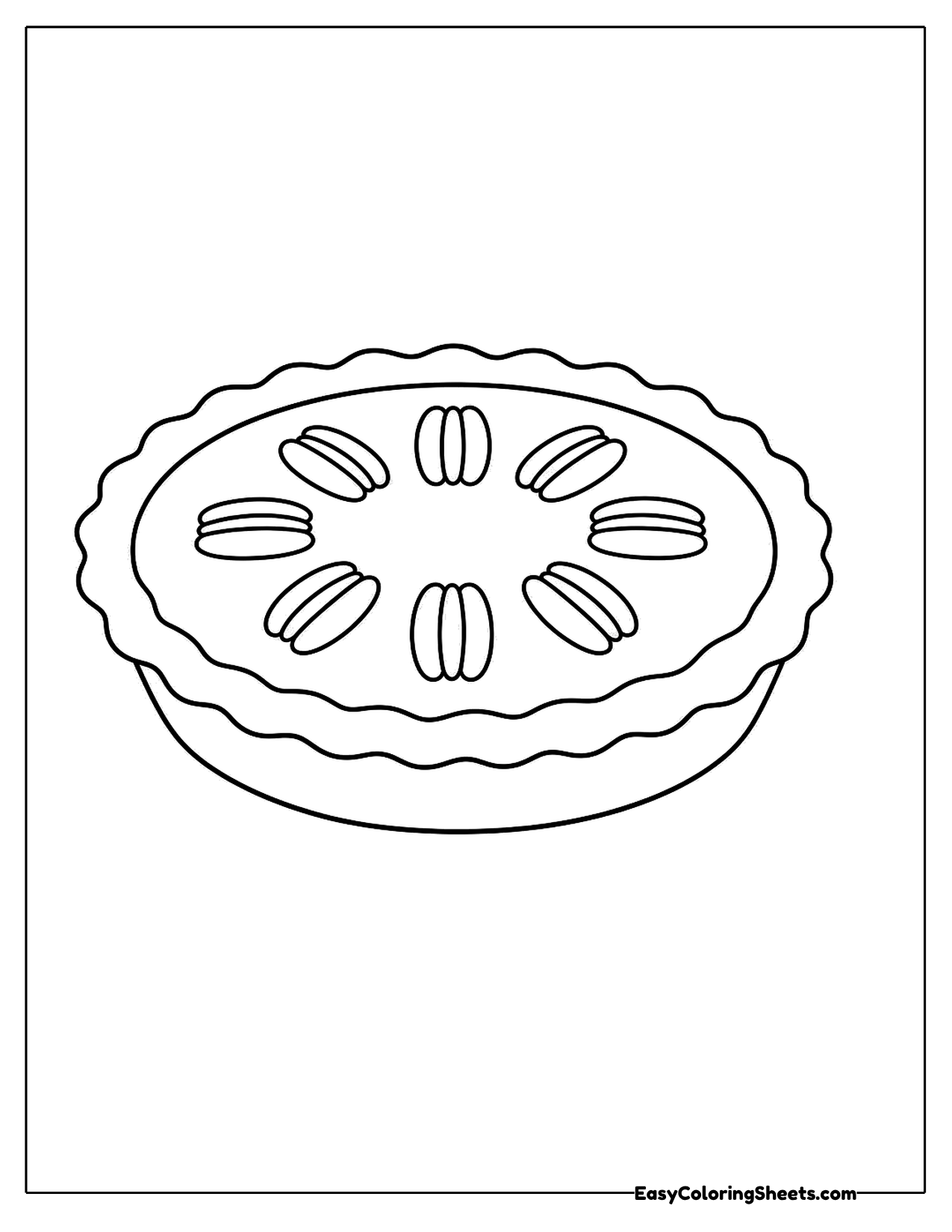 Whole pecan pie with pecan halves arranged in a circle