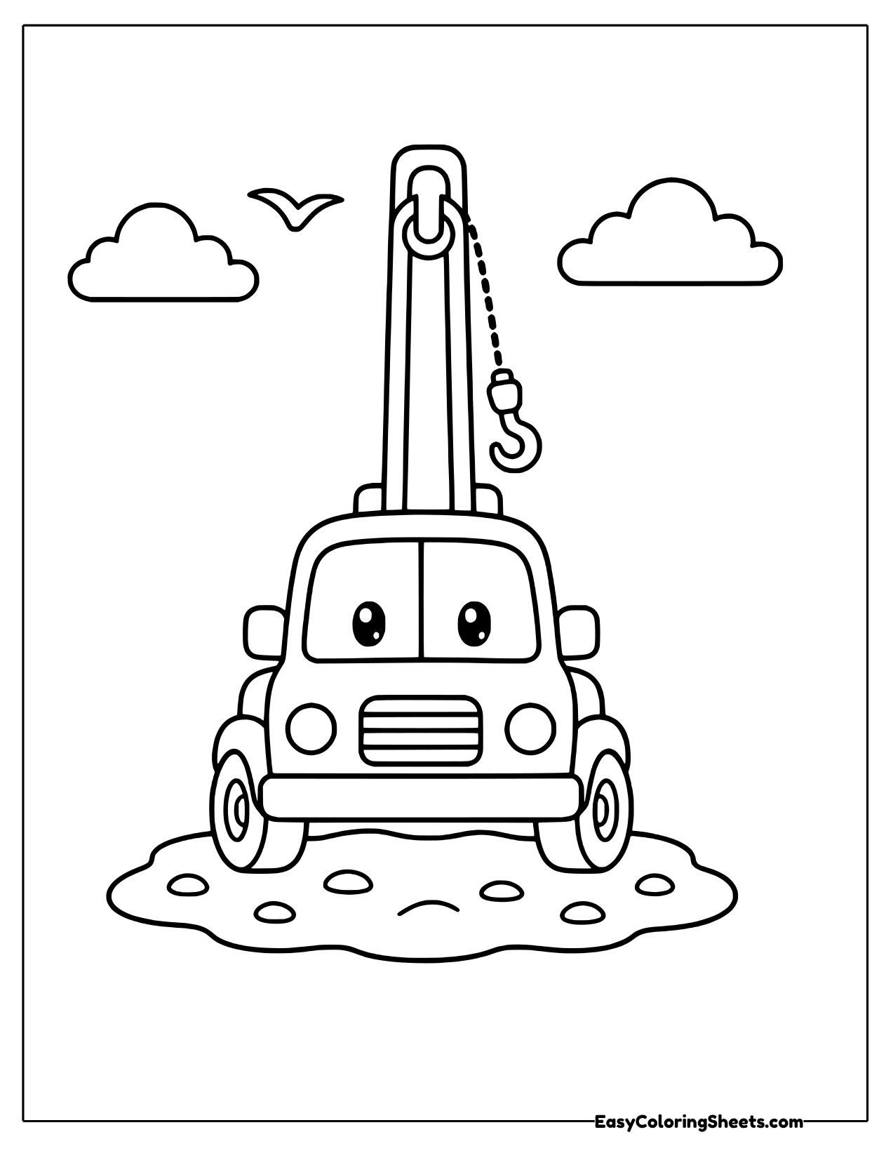 Smiling tow truck with its hook raised