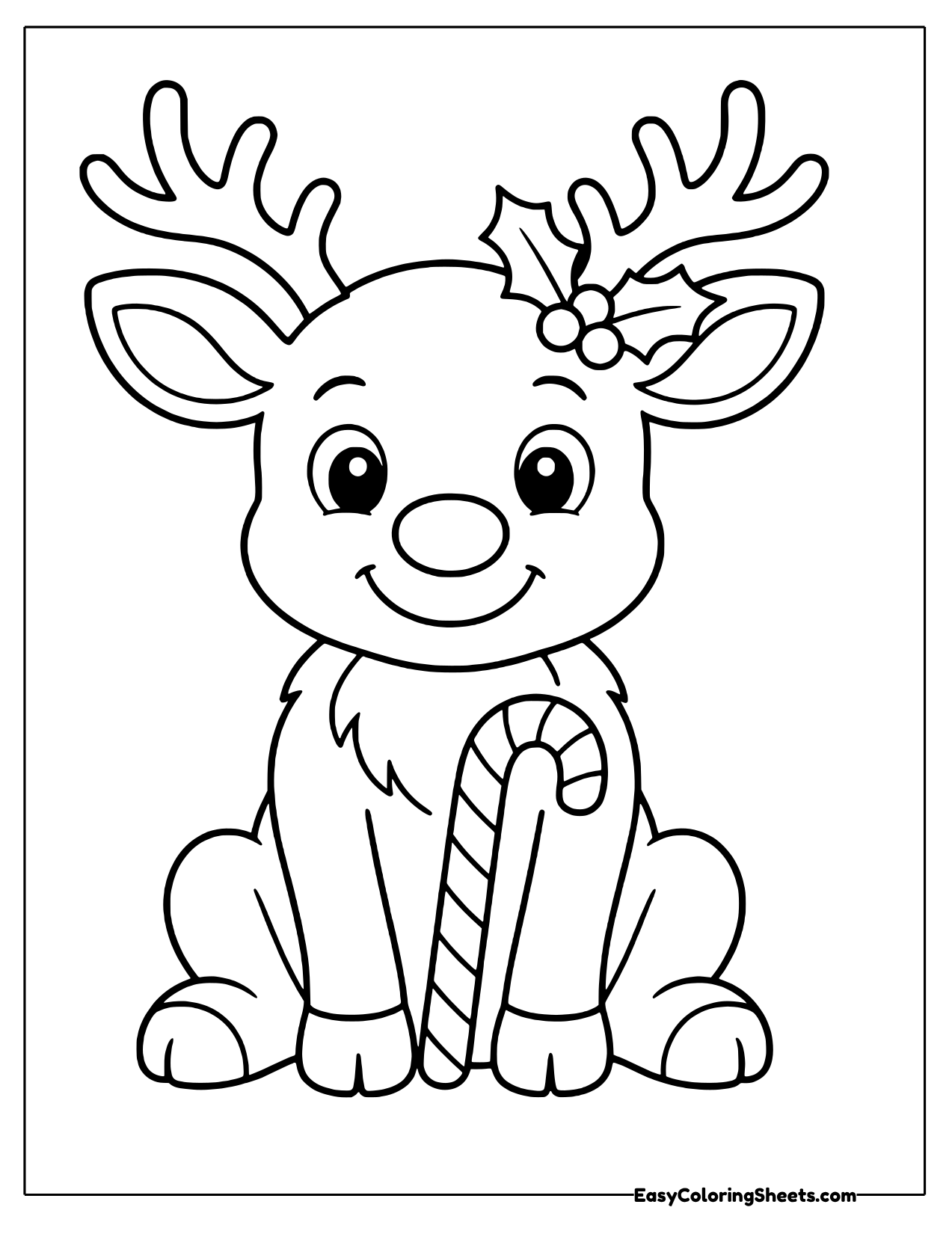 Sitting reindeer with a candy cane