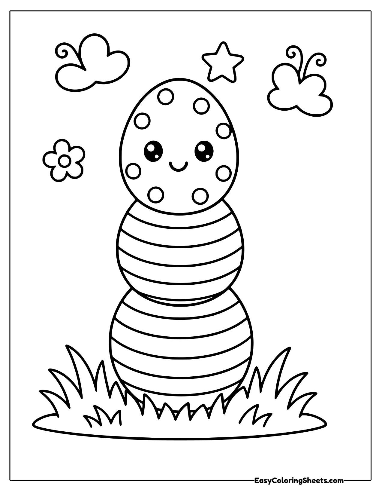 Stack of three smiling Easter eggs